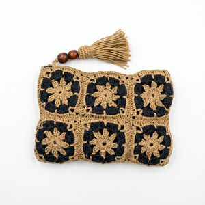Handwoven Raffia Clutch Bag Floral <b>Straw</b> Purse Tassel Handle Bohemian Women's <b>Handbag</b> Open Cotton for Beach Travel Daily Use - Product Image 2