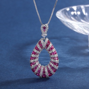 Fashion Eco-friendly Brass 10*12/6*6mm Red Zircon Teardrop Shape Necklace and Ear Ring <b>Set</b> Water Drop Jewelry <b>Set</b> for Women's - Product Image 5