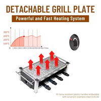 Parrilla Eléctrica Raclette para 8 Personas, sin Humo, con Placa de Aluminio Antiadherente, 1200W, para Uso Doméstico y Hotelero