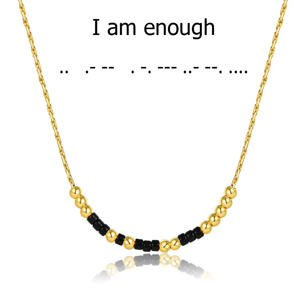 New Inspirational Love Gifts Birthday Jewelry Simple Hide Secret Messages Gold Plated Tiny Bead Handmade Morse Code Necklace