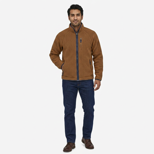 Wholesale Men's <b>Canvas</b> Micro Fleece Jacket-Full Zipper Stand Collar Windproof Front Logo Embroidered Cotton Knit - Product Image 1