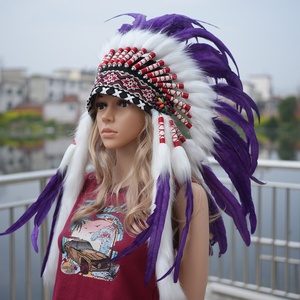 Copricapo Indiano Multicolore con Piume, Cappello da Capo, Copricapo da Motociclista, Copricapo da Uomo Selvaggio, Accessorio per Scenografie e Riprese per Bambini - Product Image 5