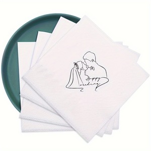 Großhandel 50-teilige Packung "Happy Wedding" Weiße Hochzeit Tisch dekoration Papiers ervietten - Product Image 2