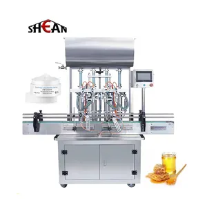 Fully Automatic 4-heads Oil Sauce Paste Shampoo Soap Plastic Round Bottle Filling Machines