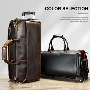 カスタムクレイジーホース本革トラベルバッグ荷物男性折りたたみ収納服ダッフルバッグ革トラベルバッグ男性 - Product Image 1