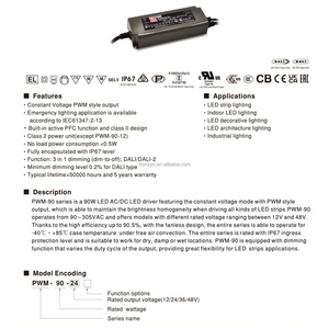 Module de pilotes LED intelligents Meanwell 90W PWM-90-12, sortie 12V, fonction de gradation, IP67, PFC pour bandes LED et ampoules LED AC/DC - Product Image 3