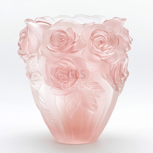 Hand-Carved Home Decor Ornament Crystal Glass <b>Rose</b> <b>Vase</b> - Product Image 2
