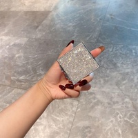 Miroir portable de luxe en métal de haute qualité, pliable, double face, avec logo d'entreprise personnalisé, incrusté de diamants et de strass