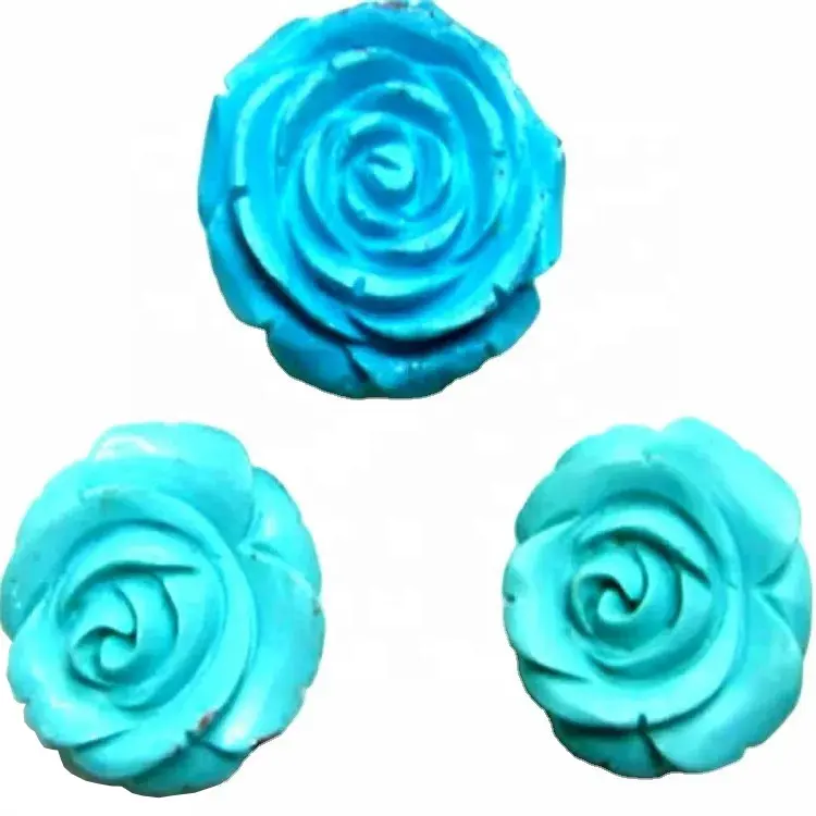 半貴石ビーズ宝石ターコイズローズ彫刻花イヤリングターコイズブルー瑪瑙花彫刻イヤリングユニークな花