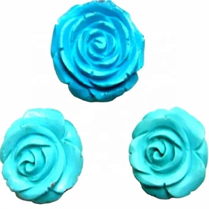 Semi preziosa pietra tallone gemme del turchese Rosa intagliato del fiore degli orecchini del turchese Blu <span class=keywords><strong>Agata</strong></span> fiore intagliato orecchini fiore unico - Product Image 1