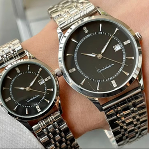 นาฬิกาข้อมือผู้ชายแบบอนาล็อกพร้อมฟังก์ชั่นบอกวันที่และสายสแตนเลสขัดเงาสำหรับการใช้งานทั้งแบบเป็นทางการและแบบลำลองในชีวิตประจำวัน Omegaes - Product Image 1