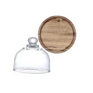 Assiette à gâteau ronde en bois massif brun de qualité supérieure avec couvercle en verre transparent, assiette à gâteau décorative pour la décoration des fêtes d'anniversaire, vente en gros - Product Image 1