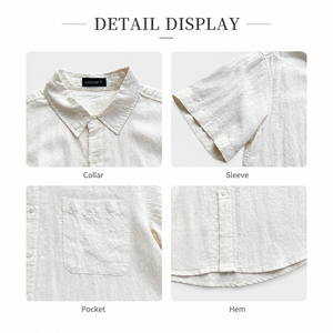 Chemise décontractée pour homme en mélange de lin et de lyocell, manches courtes, logo personnalisé de haute qualité, chemise boutonnée de plage estivale haut de gamme - Product Image 3