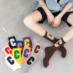 Chaussettes coréennes colorées à la lettre C, chaussettes mi-mollet pour femme, style influenceur, chaussettes en coton molletonné pour l'automne et l'<span class=keywords><strong>hiver</strong></span> - Product Image 3