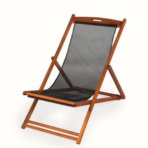 Chaise longue à dossier réglable avec structure en bois de hêtre et tissu en maille confortable, style pêche, pour parcs et hôtels - Product Image 1