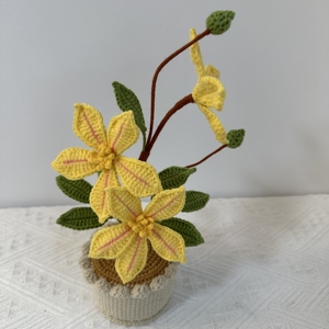 Orquídea de Tres Flores de Algodón Hecha a Mano de Primera Calidad, Estilo Romántico y Soñador, Adorno <span class=keywords><strong>en</strong></span> Maceta para el Hogar, Graduación, Día de la Madre - Product Image 4