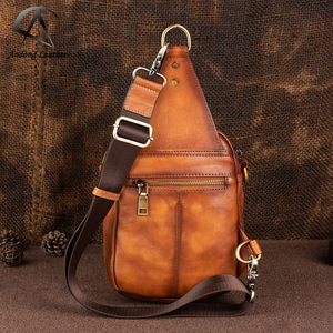 Andong Retro göğüs çantası erkek hakiki inek deri el ovuşturdu renk erkekler omuz çantaları rahat cep adam - Product Image 2