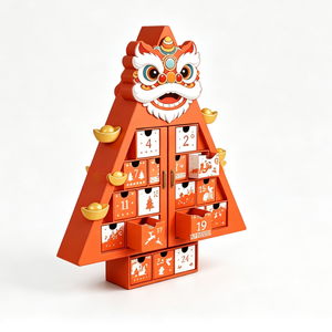 Boîte de calendrier de l'avent avec design de lion chinois, emballage de fête, 24 compartiments surprises, couleurs personnalisées et construction réutilisable - Product Image 1