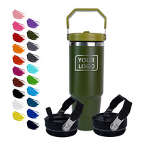 Gobelet isotherme en acier inoxydable personnalisé de 20 oz et 30 oz, à double paroi, isolé sous vide, bouteille d'eau réutilisable avec paille, anti-fuite, à rabat
