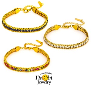 18K Gold Titanium Steel Tennis Chain Bracelet Geometric-shaped Niche <b>Light</b> Luxury Item Zircon Non-Fading Explosive Personality - Product Image 1