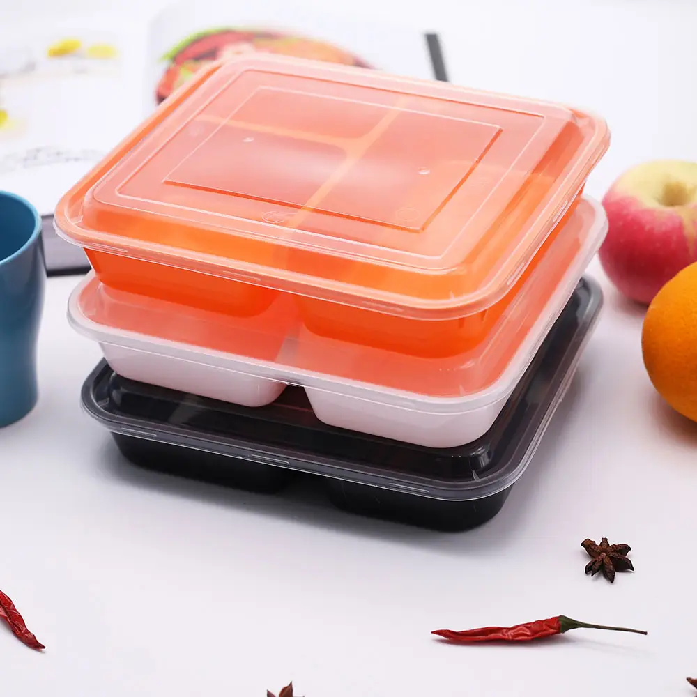 Pp 1000 مللي 3 مقصورة يمكن التخلص منها صندوق بلاستيكي قابل للتحلل علب لحمل الغذاء للأطفال تغليف الوجبات السريعة