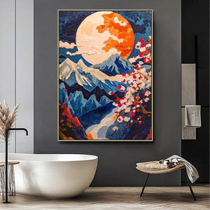 Decorazione per la casa tela fatta a mano paesaggio di fiori di ciliegio di montagna <span class=keywords><strong>arte</strong></span> della parete asiatica 3D <span class=keywords><strong>pittura</strong></span> della luna - Product Image 4