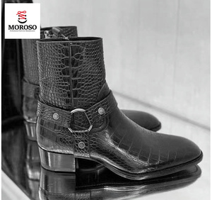 Botines <span class=keywords><strong>Chelsea</strong></span> para Hombre Zapatos de Alta Calidad Botas de Punta Aguda con Cierre de Piel Genuina de Vaca - Product Image 1