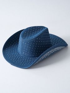 Baige Rhinestone Tây Mỹ cao bồi Trucker Mũ thời trang hiển thị bên phụ nữ trang phục bên lông cừu cảm thấy Cowgirl sombreros mũ - Product Image 3