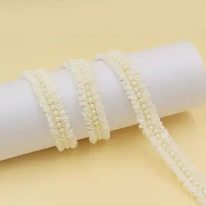 Vestido de novia cinturón faja cinta nupcial apliques tela marfil perla cuentas encaje hecho a mano adornos costura artesanal