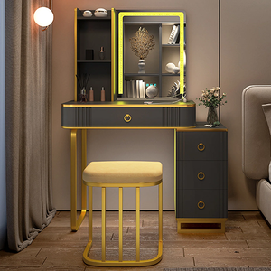 Moderne Slaapkamer Make-Up Kaptafel Verlichte Slimme Opslag Make-Up Spiegel Antiek Houten Paneel Ontwerp Huis Woonkamer Gebruik