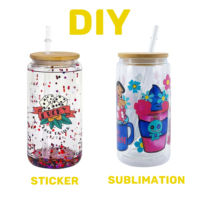 Gobelets en verre à double paroi en forme de canette de bière pré-percés de 12oz 16oz 20oz tasses de bricolage avec couvercle en bambou et paille