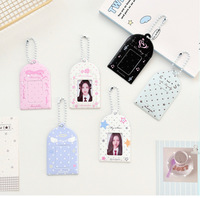 Porte-cartes photo en PVC à pois Kawaii en gros, pochette pour photos d'identité de 1 et 2 pouces, sac pour photocartes Kpop avec chaîne de perles