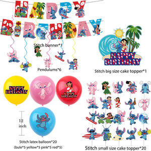 Leuke 2022 Ster Baby <span class=keywords><strong>Stitch</strong></span> Kinderen Verjaardagsfeestje Decoratie Steek Banner Latex Ballon Taart Topper Schommel