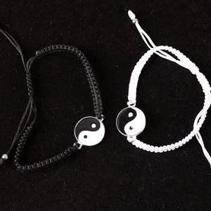 Pulsera <span class=keywords><strong>de</strong></span> Cuerda para Parejas, Diseño Yin Yang Tai, Vintage, Blanca <span class=keywords><strong>y</strong></span> Negra, Ajustable, Hecha a Mano - Product Image 6