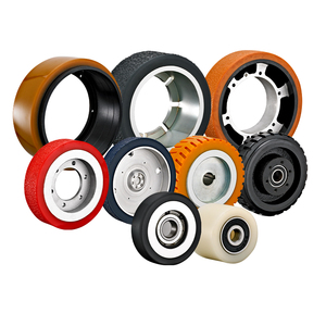 Ruedas de ajuste de cubo personalizadas, ruedas <span class=keywords><strong>AGV</strong></span>, banda de rodadura de goma PU con núcleo de hierro fundido de acero prensado para camiones industriales de transporte sin conductor - Product Image 1