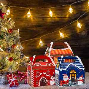 28pcs <b>Christmas</b> Cupcake Treat <b>Boxes</b> Gable Cookie Box Xmas Cardboard Box with Handle for Gift Candy 6.6 X 5.9 X 3.5 Inch 4 Style - Product Image 6