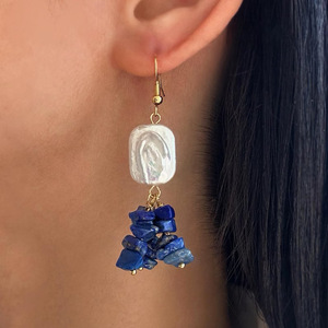 JOYFFO - Aretes de Perlas Barrocas y Lapislázuli con Gancho de Acero Inoxidable Chapado en Oro de 18K para <span class=keywords><strong>Mujer</strong></span>, Venta al por Mayor - Product Image 2