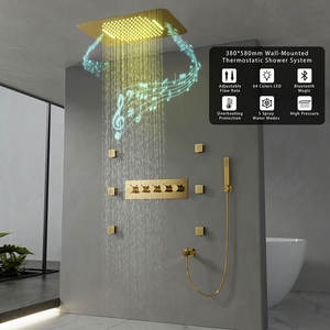 Set <span class=keywords><strong>Doccia</strong></span> Termostatico Multifunzione Dorato per Bagno, con Soffione Musicale a Soffitto, Effetto Pioggia e Massaggio, per Ingrosso - Product Image 2
