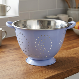 Blue Stainless Steel <b>Colander</b> With <b>Plastic</b> Handles Durable Strainer For Kitchen Use - Product Image 2