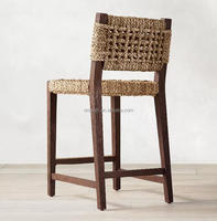 Tabouret de bar de luxe en bois, fauteuil de cuisine en chêne avec dossier en osier fait main, mobilier d'intérieur