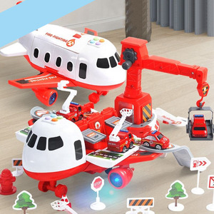 Giocattolo 2 in 1 per Bambini: Parcheggio per Aerei a Frizione e Camion dei Pompieri in Lega Trasformabile in Aereo Elettrico - Product Image 1