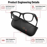 Gafas Inteligentes con Doble Cámara, Traducción IA en Tiempo Real, Reproductor de Música, Control Táctil, Marco Metálico, Resistencia al Agua IP67, Carga Magnética