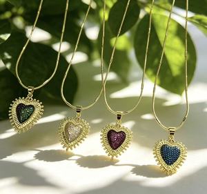 Collier pendentif cœur micro-pavé CZ coloré plaqué or 18 carats, charme cœur soleil vintage, bijoux de mode pour femmes - Product Image 4