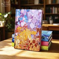 Carnet à couverture rigide avec motifs floraux abstraits color-block, style peinture à l'huile créative, pour étudiants et cours