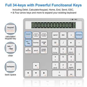 Teclado Numérico Inalámbrico 2.4G con Pantalla y Calculadora - Teclado Numérico Inalámbrico Delgado de 34 Teclas Portátil - Product Image 3