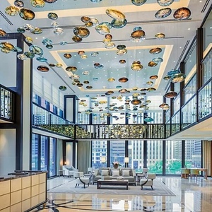 Lampadario Moderno a Goccia d'Acqua, Grande Lampada Decorativa a Sospensione, <span class=keywords><strong>Lampadari</strong></span> in Vetro Soffiato <span class=keywords><strong>per</strong></span> Progetti Alberghieri - Product Image 1
