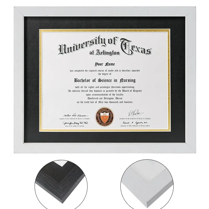 Commercio all'ingrosso personalizzato bianco nero 8.5x11 Graduation Degree Certificate Frame A4 Diploma Frames