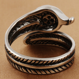 Men's Feather <b>Ring</b> Turquoise Stone Bezel Setting Stainless Steel Punk Style Gift Jewelry 28mm - Product Image 2