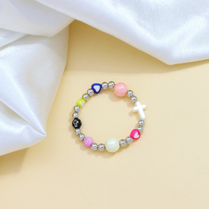 Ensemble collier et bracelet croix perlée en forme de papillon pour femmes, bijoux décontractés à la mode, en alliage de Zinc, motif cœur multicolore - Product Image 4