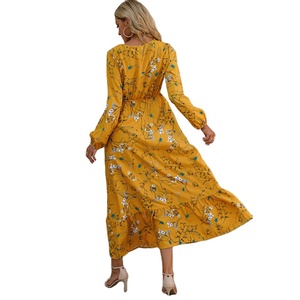 Abiti floreali in stile francese di nuova moda <span class=keywords><strong>manica</strong></span> <span class=keywords><strong>lunga</strong></span> elastico in vita o-collo <span class=keywords><strong>a</strong></span>-line <span class=keywords><strong>vestiti</strong></span> da donna elegante abito lungo Casual - Product Image 6